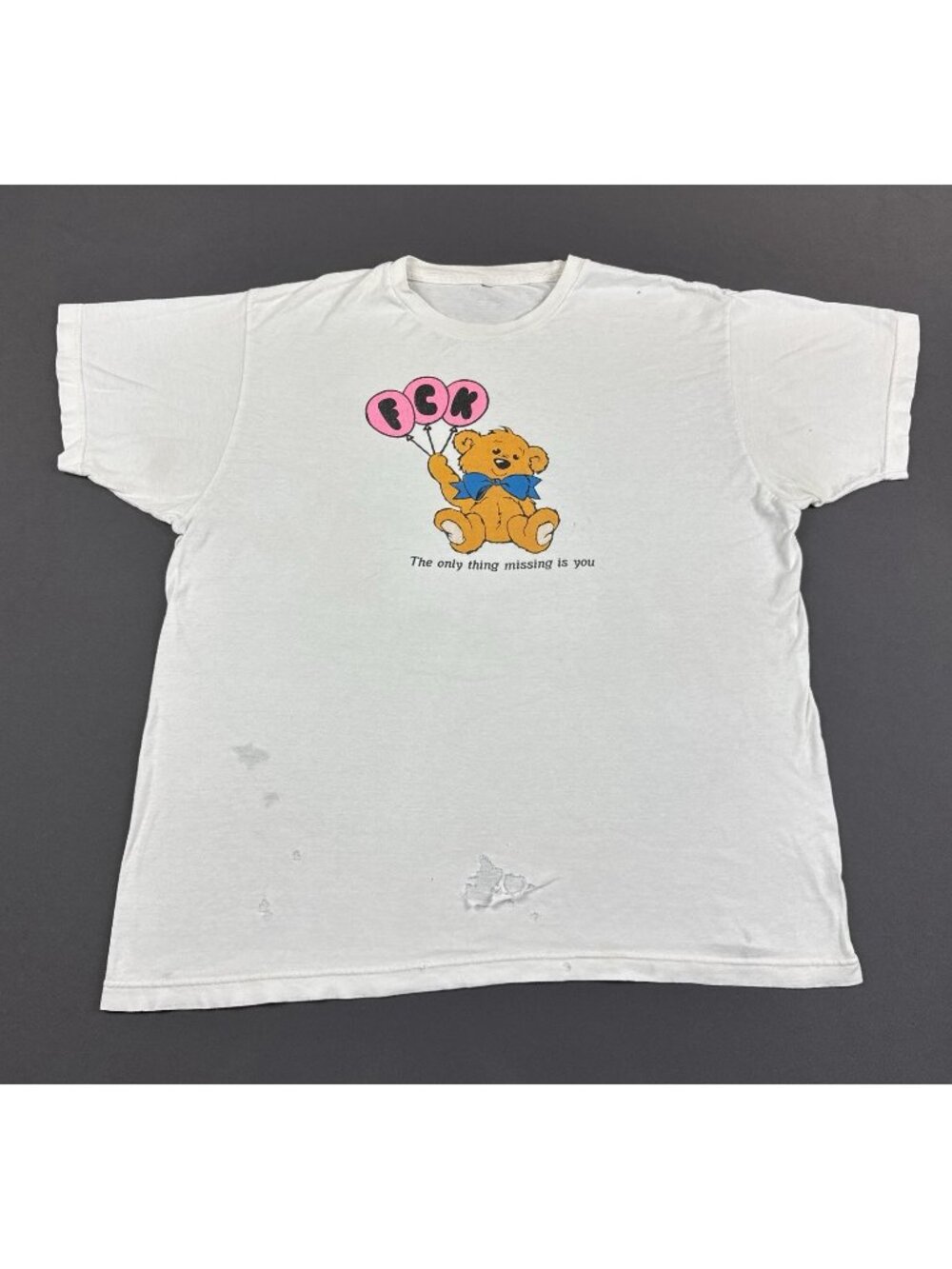 Rare Vintage Y2K Teddy Bear F**K The Only Thing Missing Is U You Funny Art White